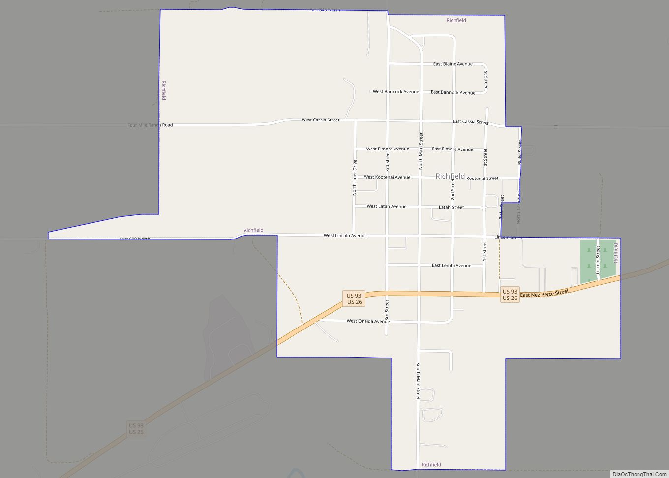 Map of Richfield city, Idaho