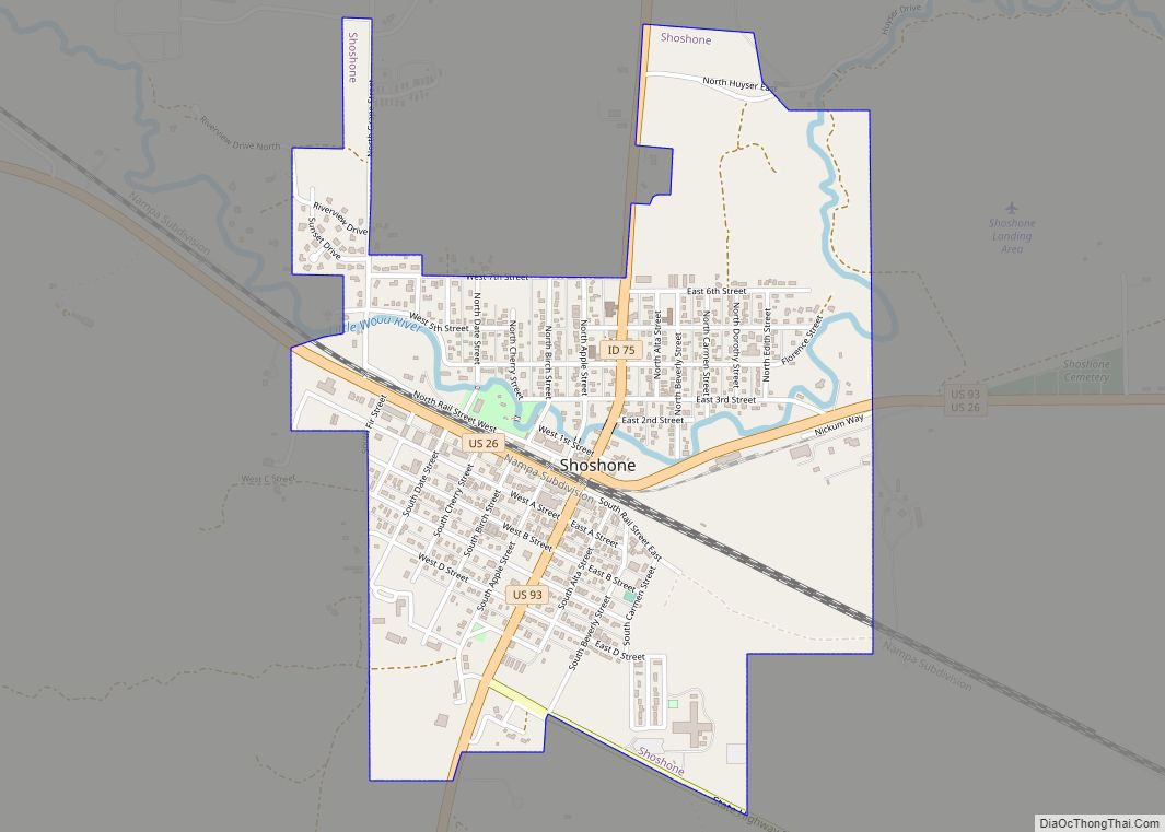 Map of Shoshone city, Idaho