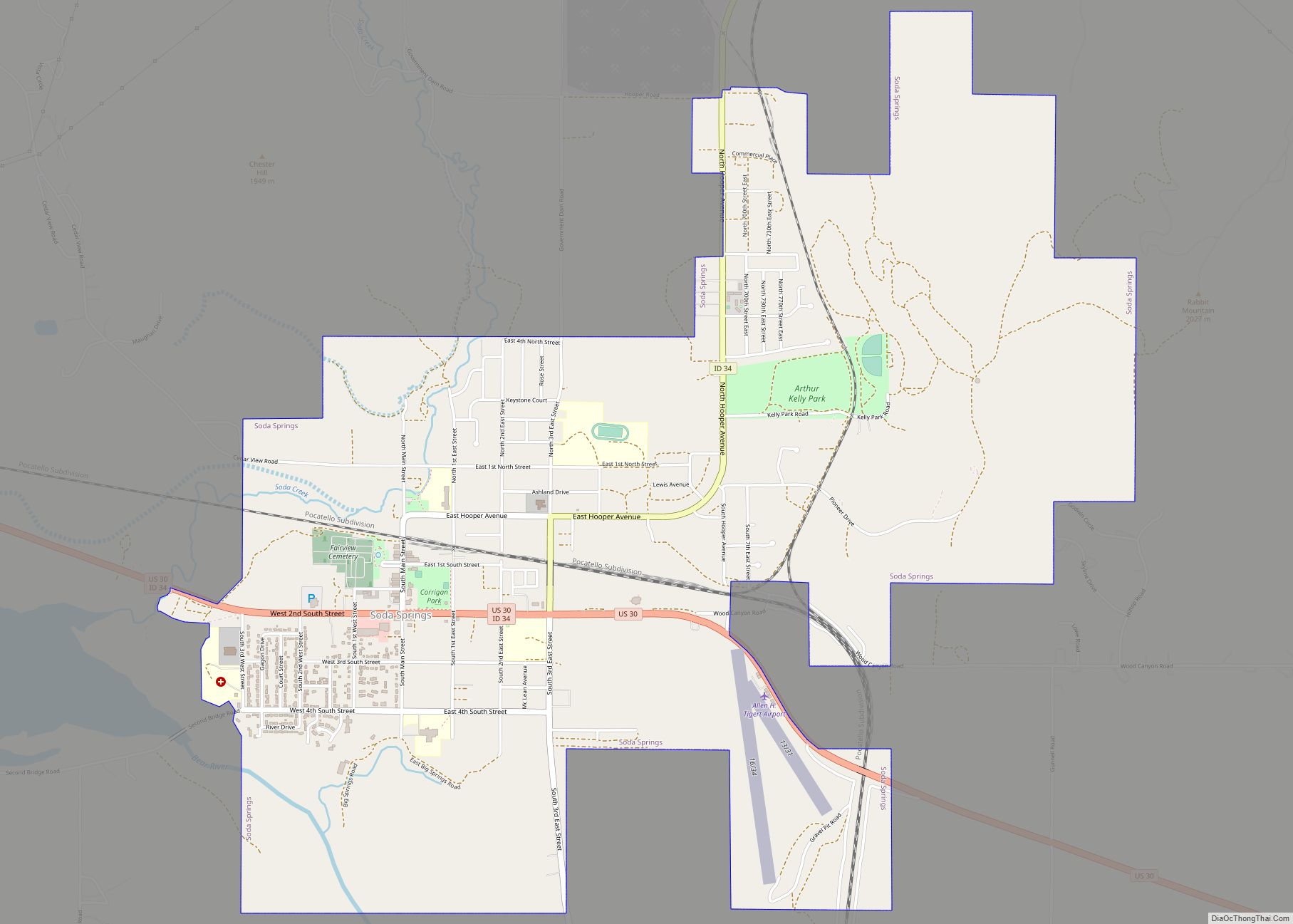 Map of Soda Springs city, Idaho