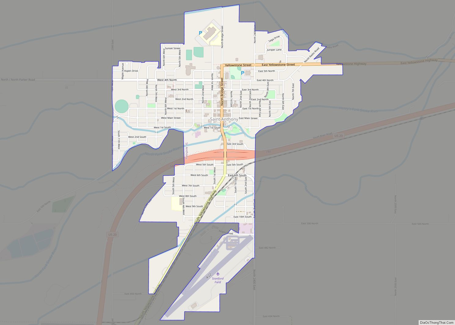 Map of St. Anthony city, Idaho