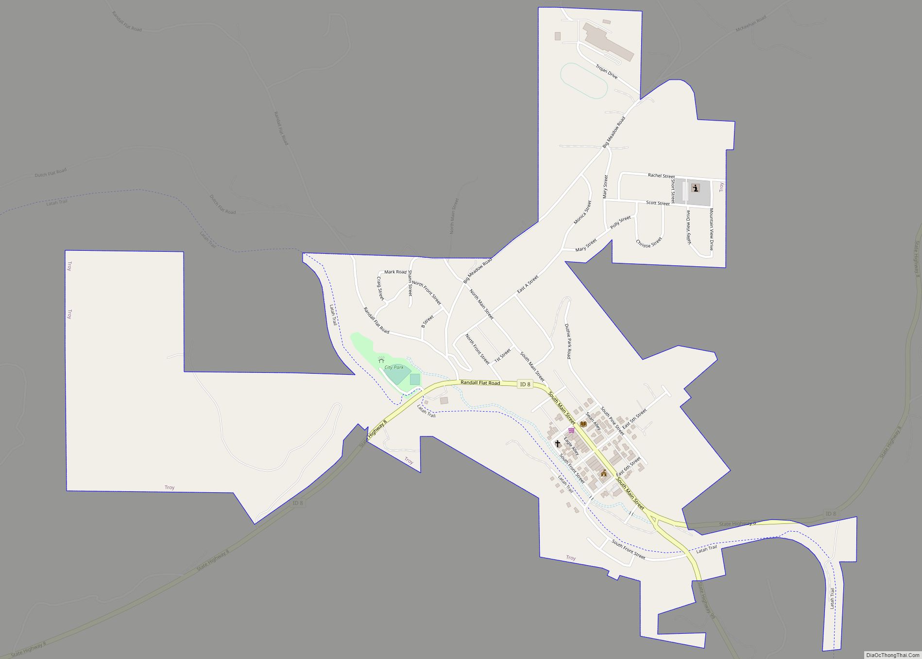 Map of Troy city, Idaho
