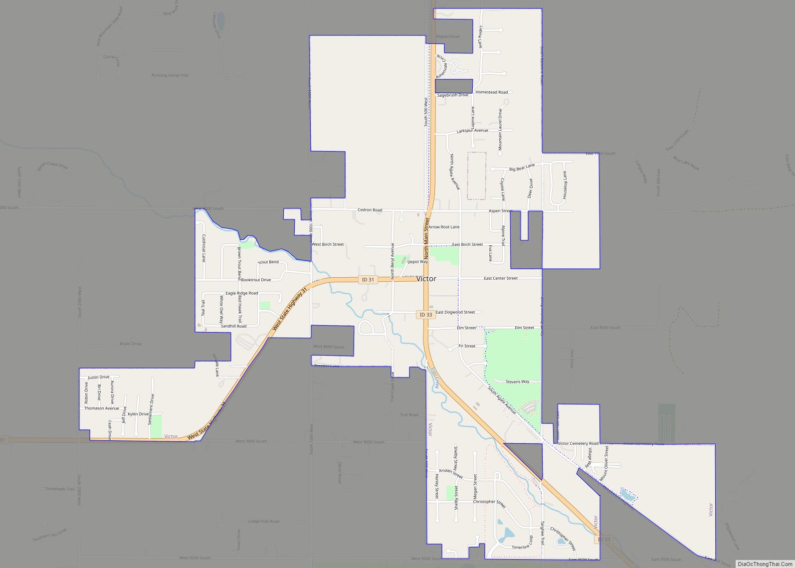 Map of Victor city, Idaho