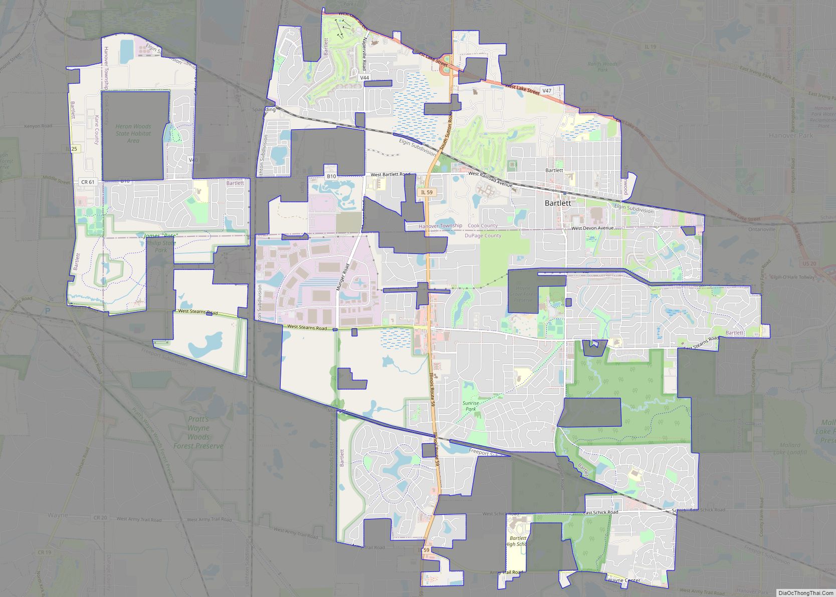 Map of Bartlett village, Illinois