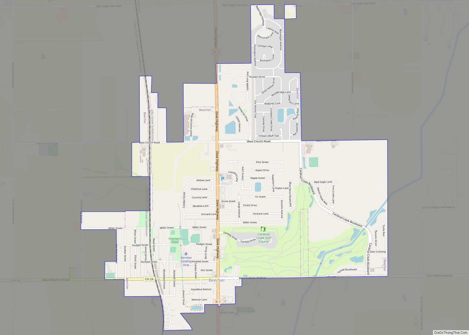 Map of Beecher village, Illinois