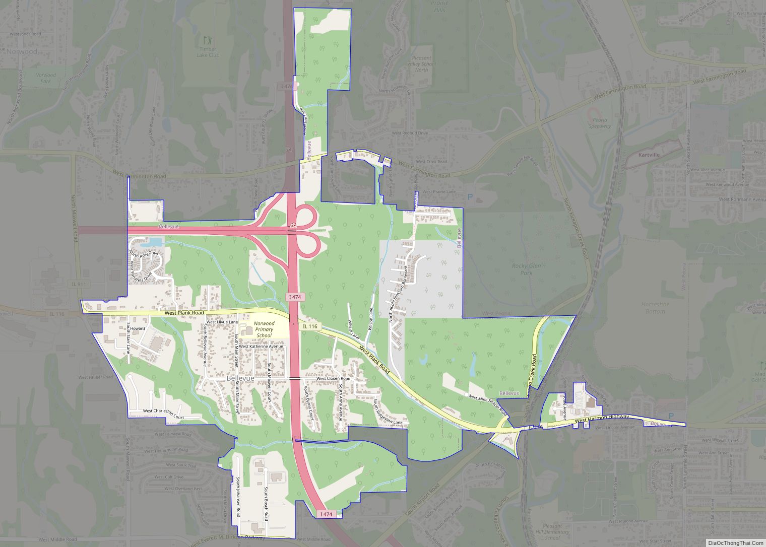 Map of Bellevue village, Illinois
