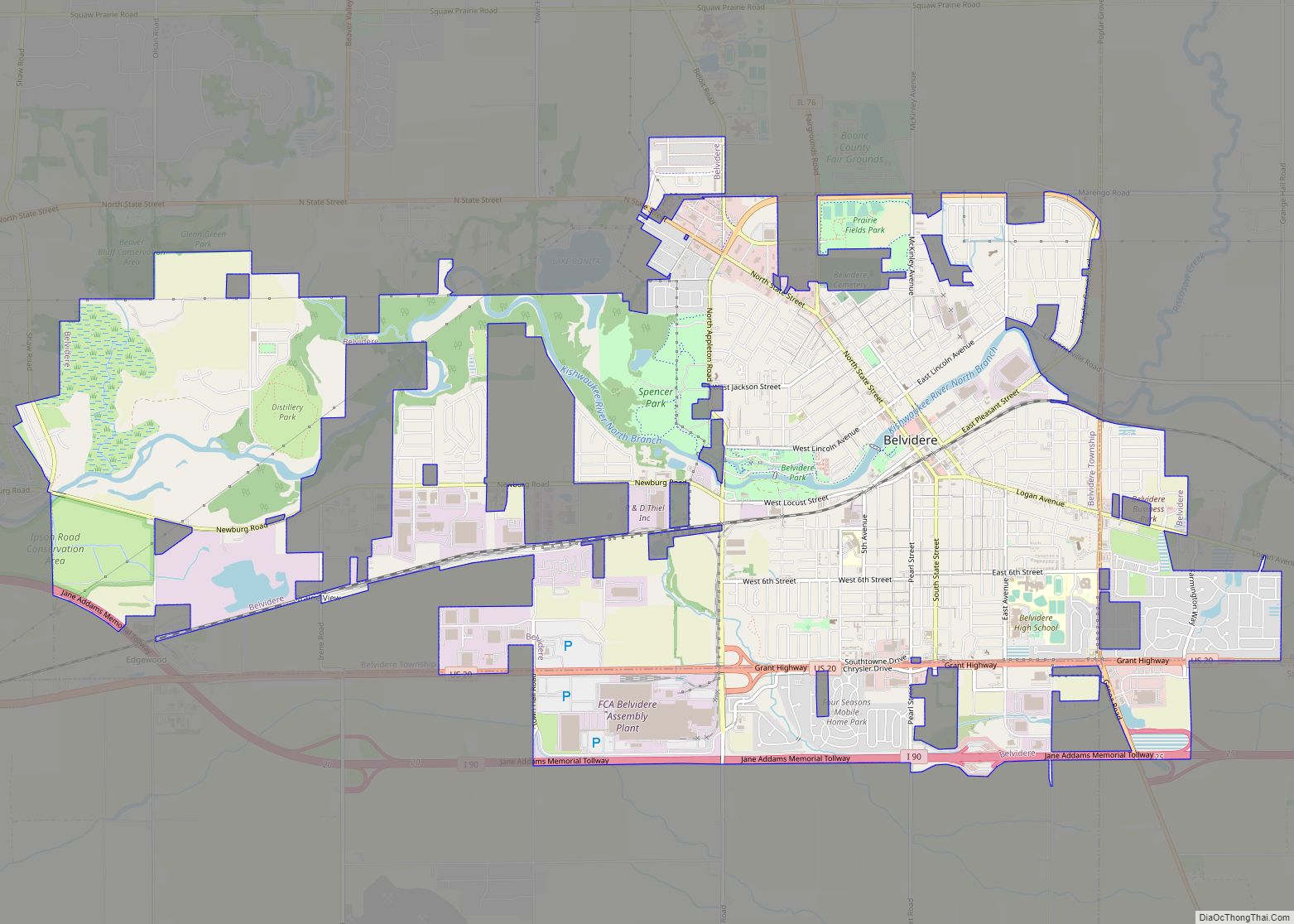 Map of Belvidere city, Illinois