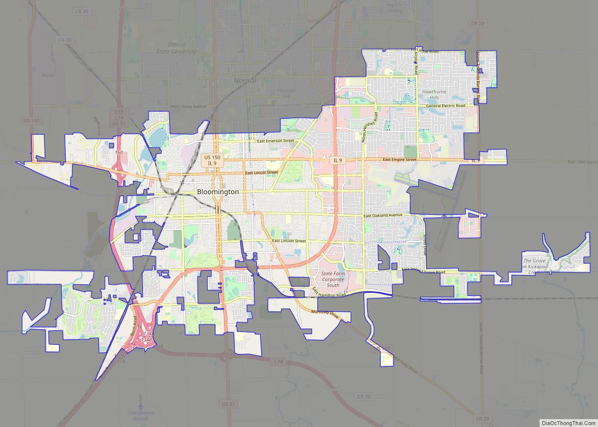 Map of Bloomington city, Illinois