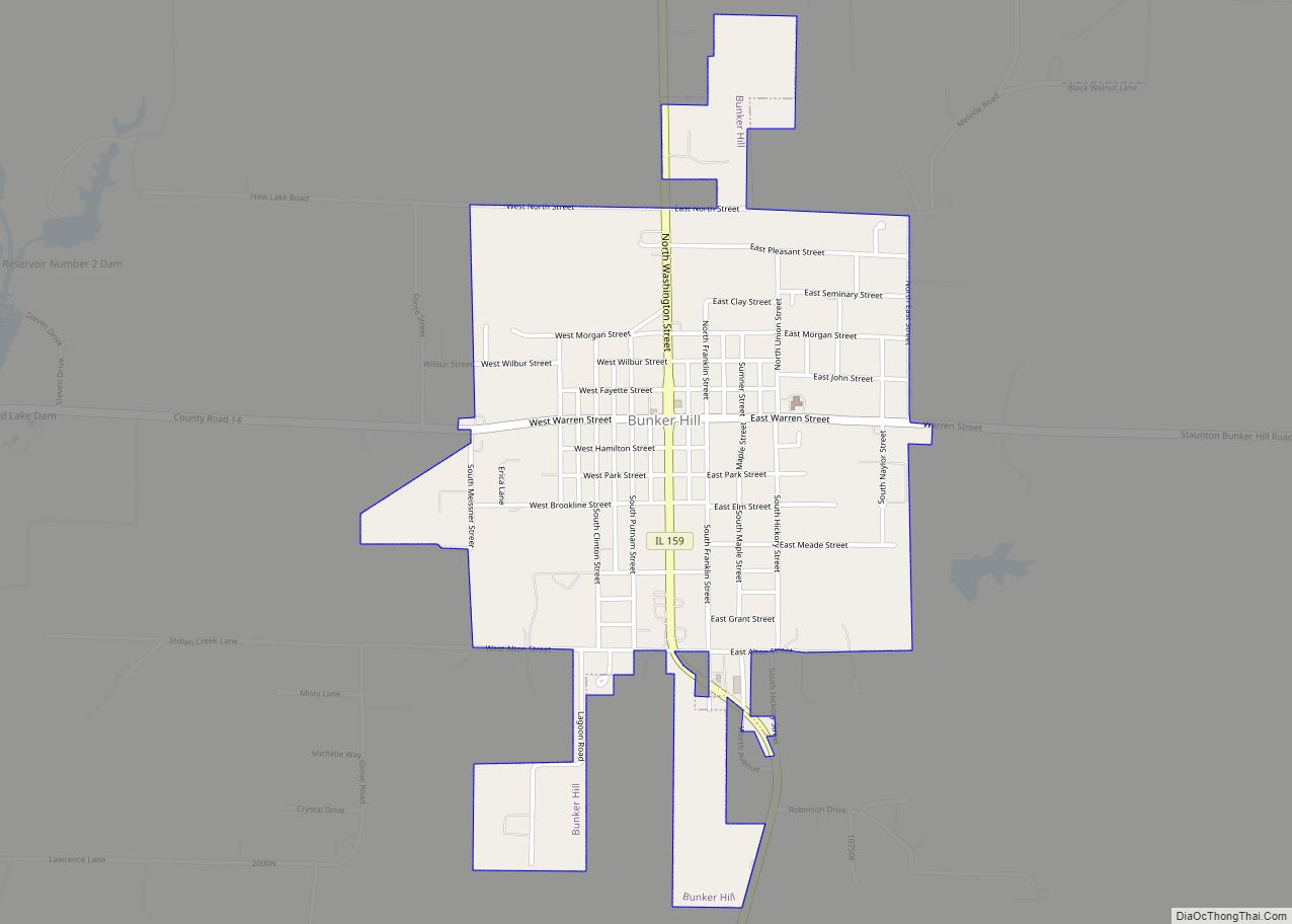 Map of Bunker Hill city, Illinois