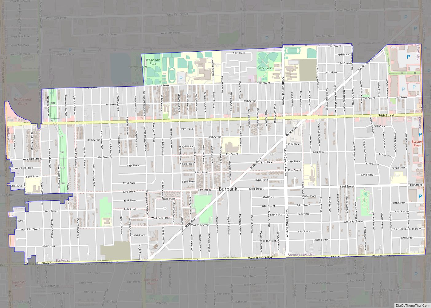 Map of Burbank city, Illinois