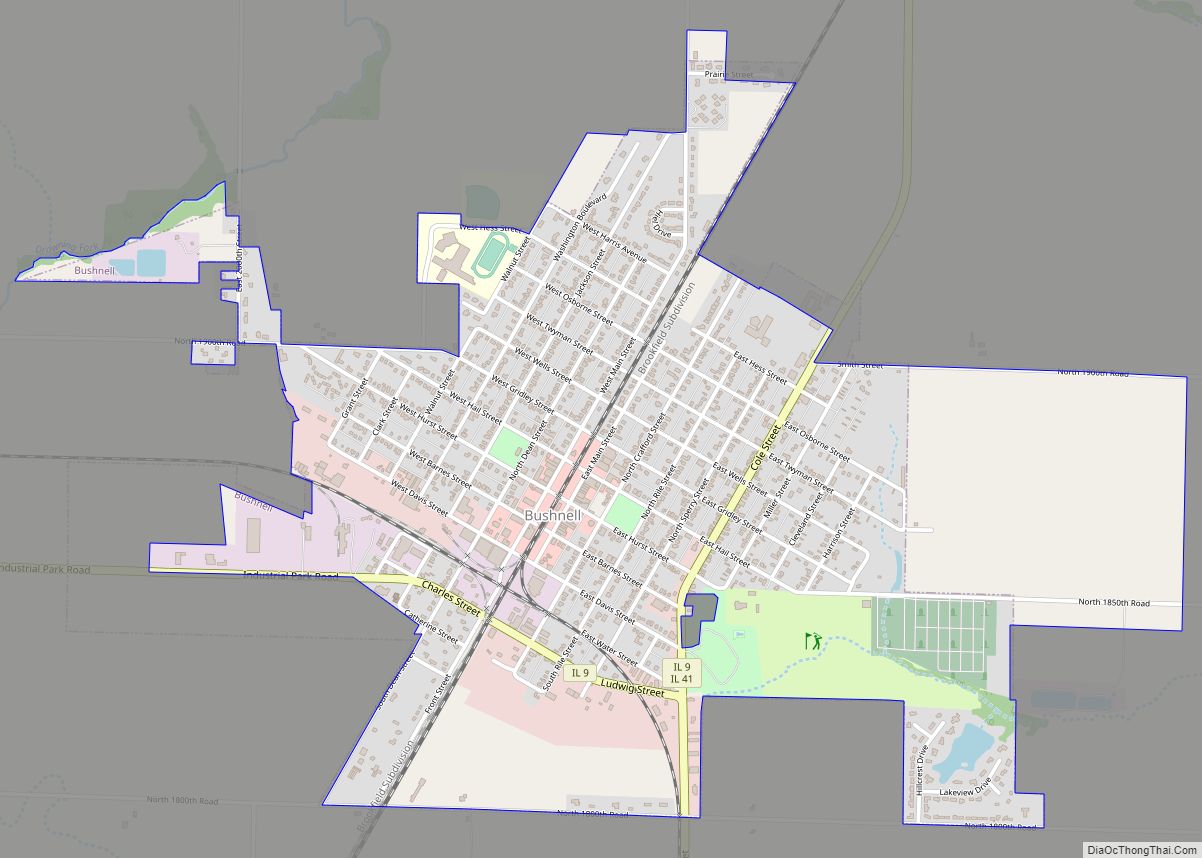 Map of Bushnell city, Illinois