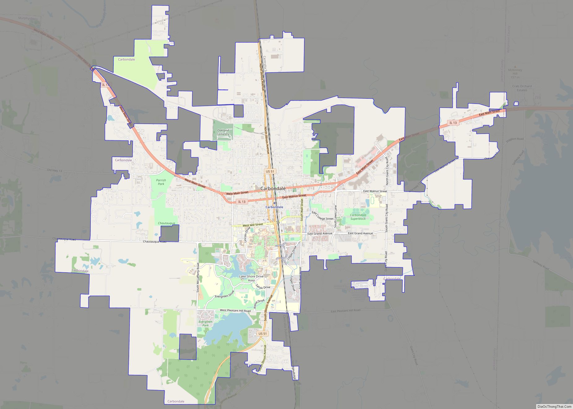 Map of Carbondale city, Illinois