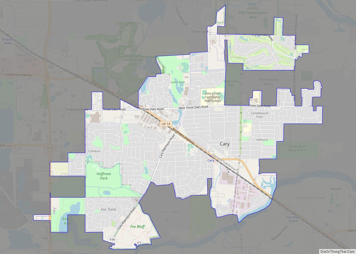 Map of Cary town