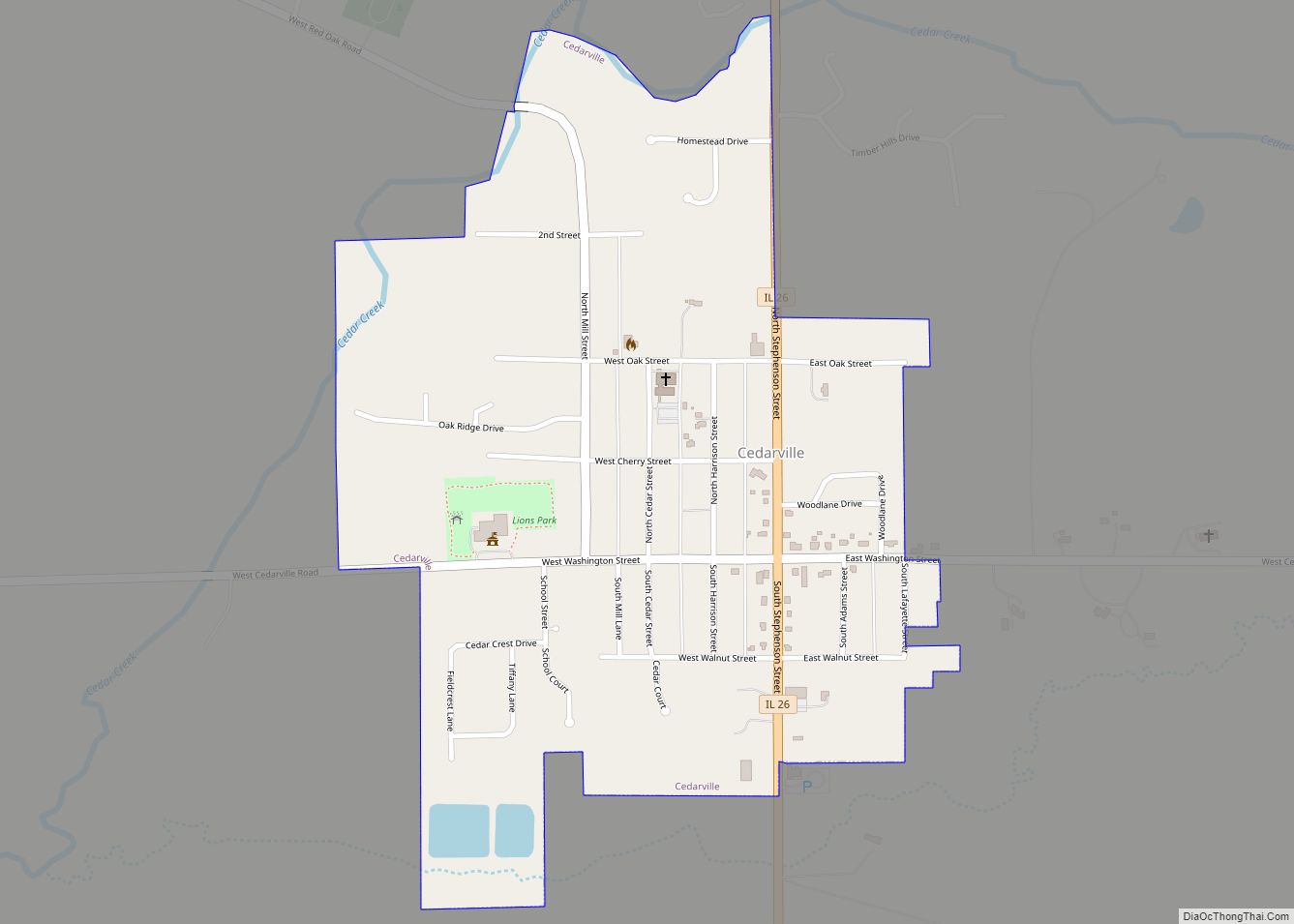 Map of Cedarville village, Illinois