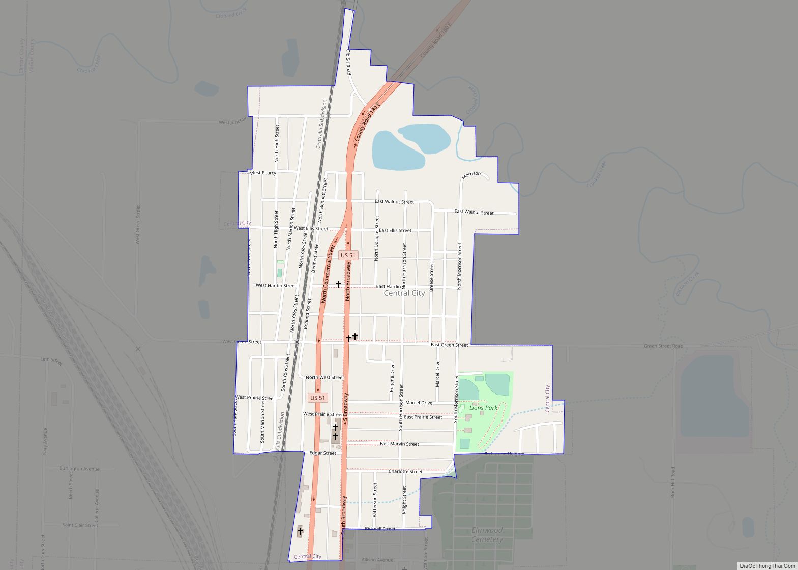 Map of Central City village, Illinois