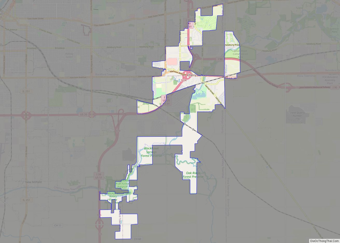 Map of Cherry Valley village, Illinois