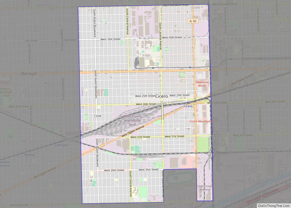 Map of Cicero town, Illinois