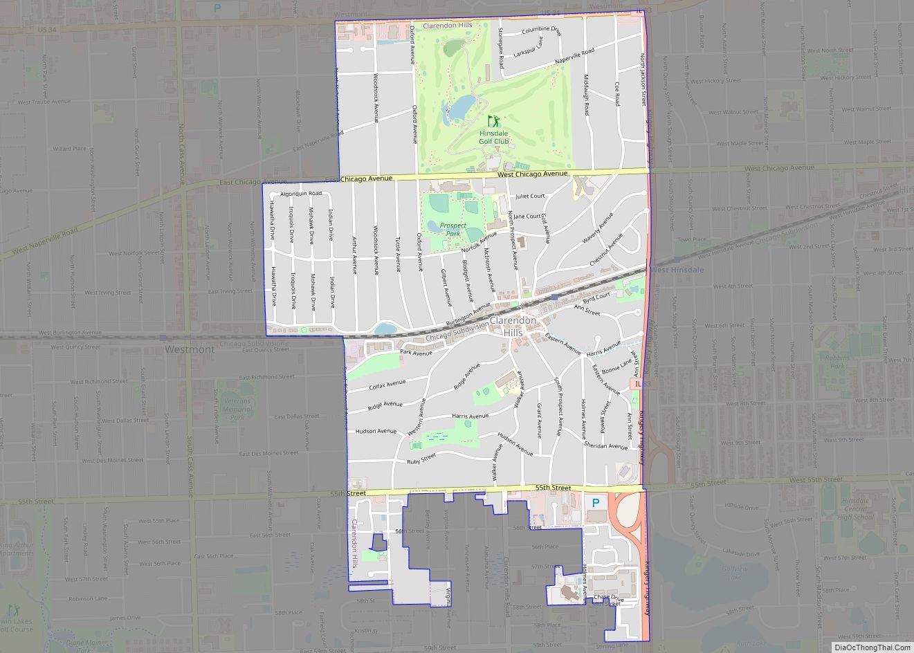 Map of Clarendon Hills village