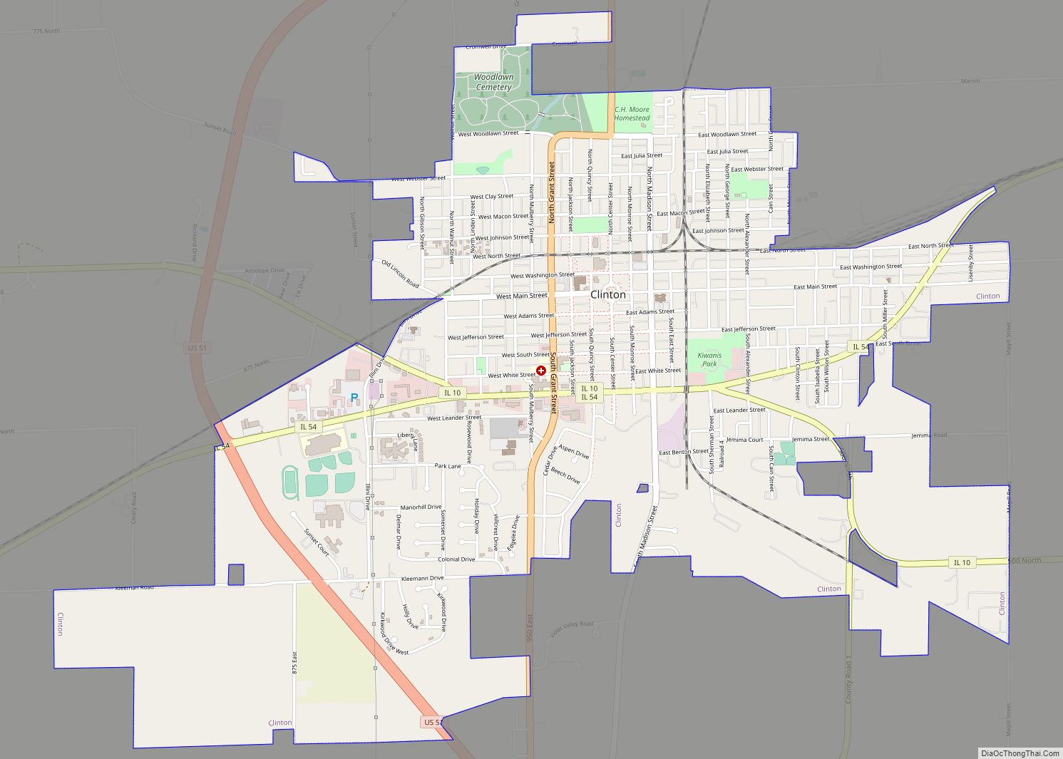 Map of Clinton city, Illinois