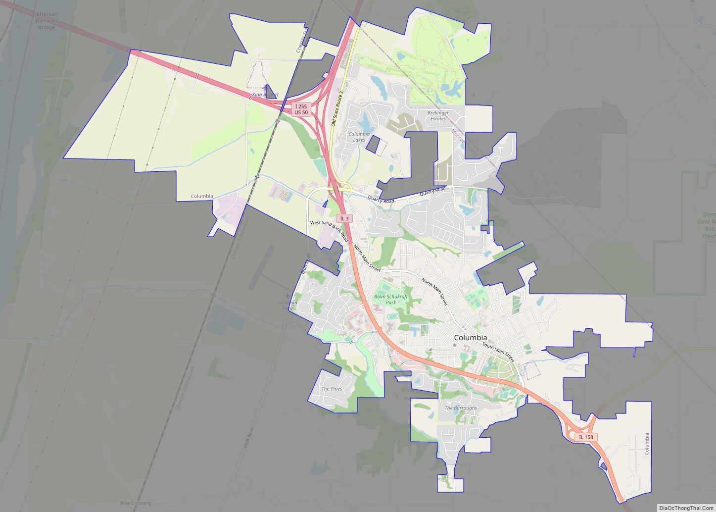 Map of Columbia city, Illinois