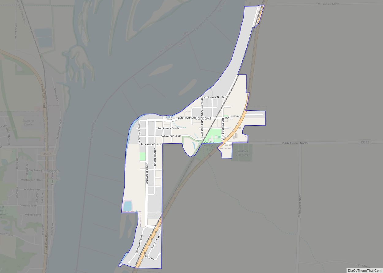 Map of Cordova village, Illinois