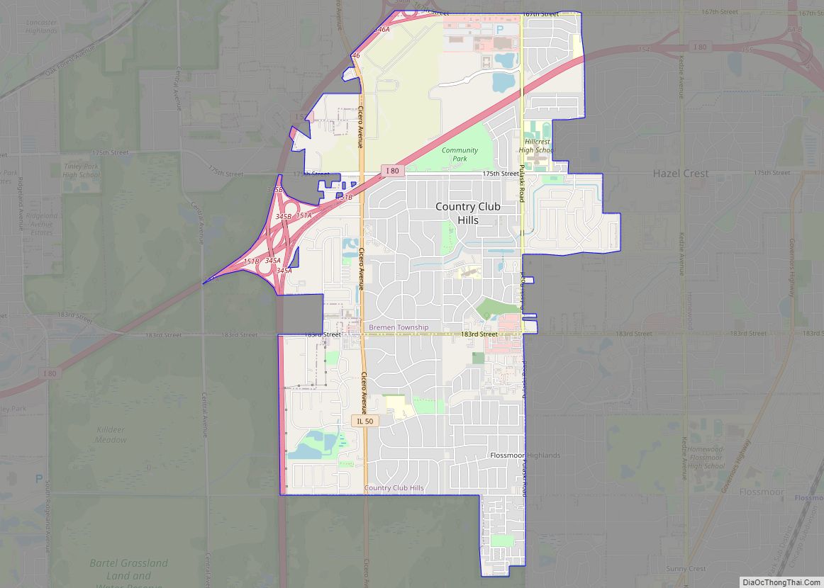 Map of Country Club Hills city