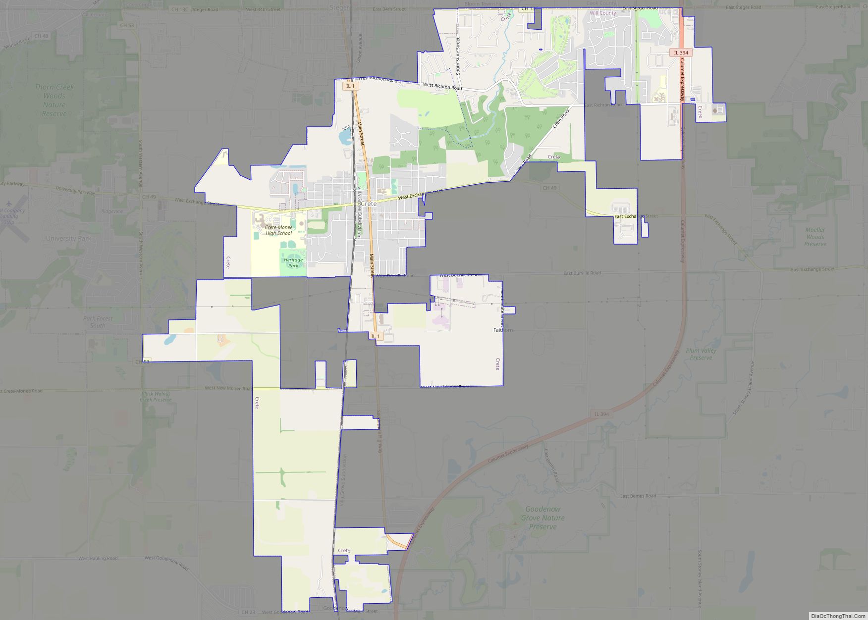 Map of Crete village, Illinois