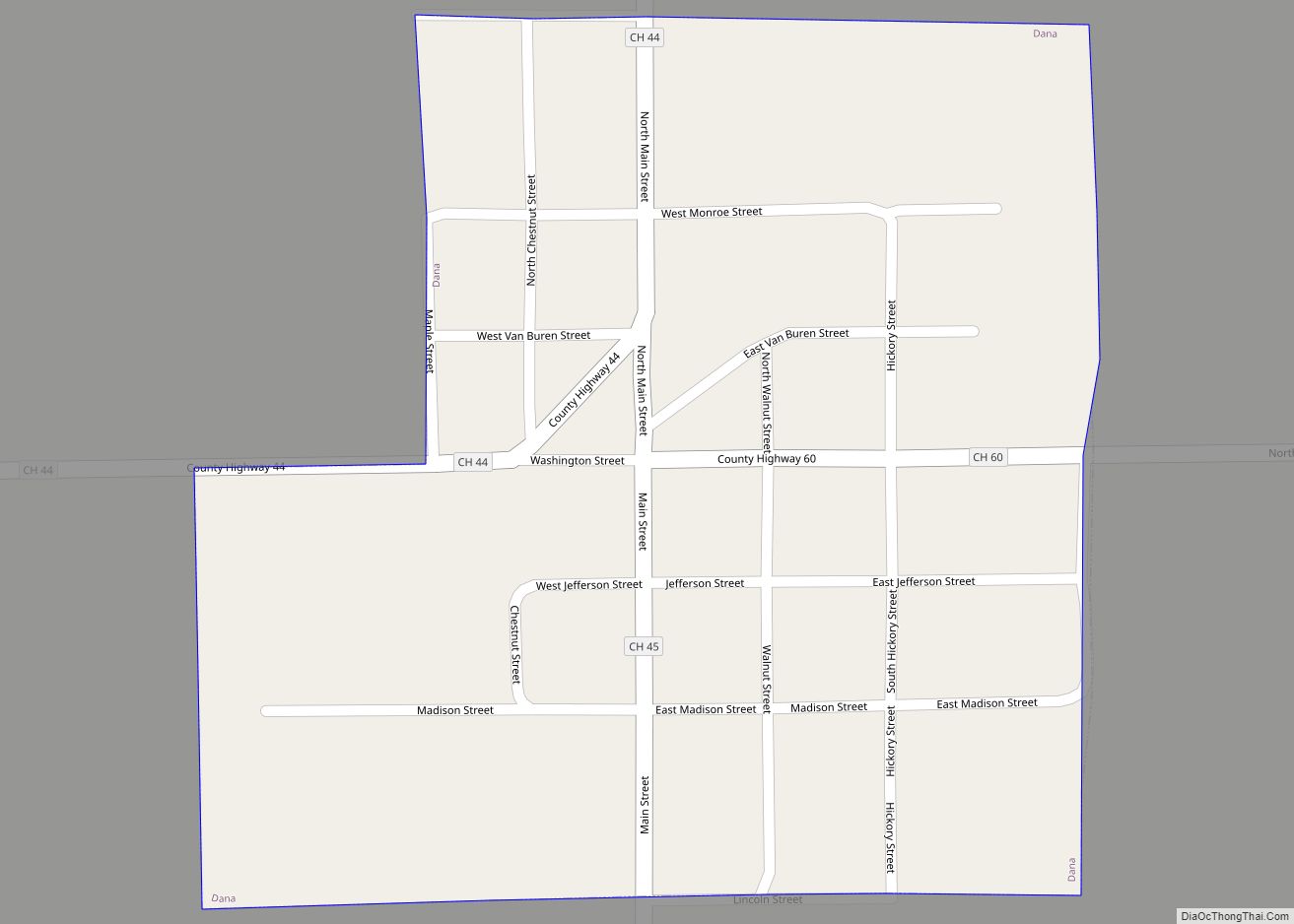 Map of Dana village, Illinois