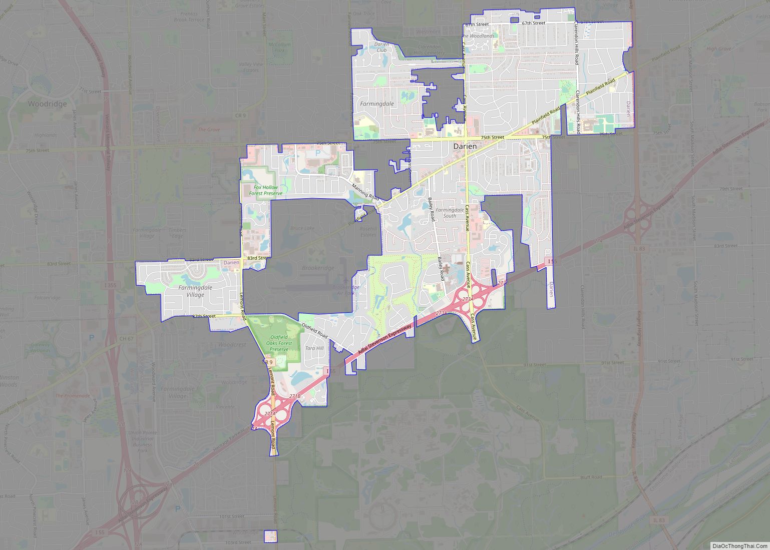 Map of Darien city, Illinois