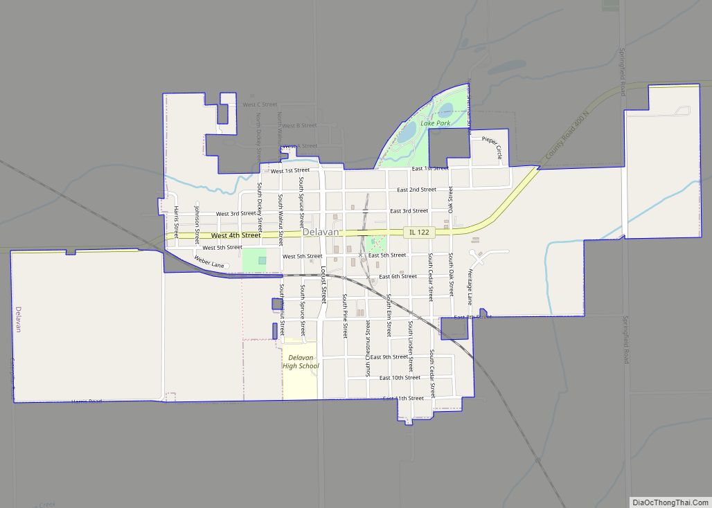 Map of Delavan city, Illinois