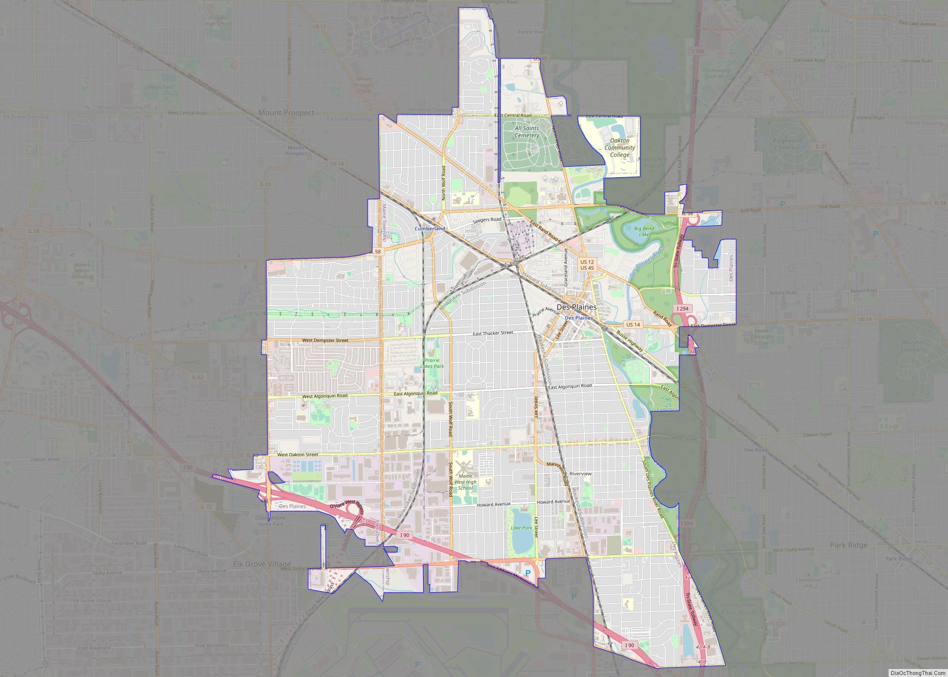 Map of Des Plaines city