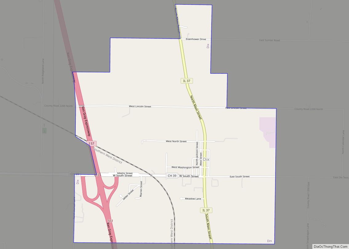 Map of Dix village, Illinois