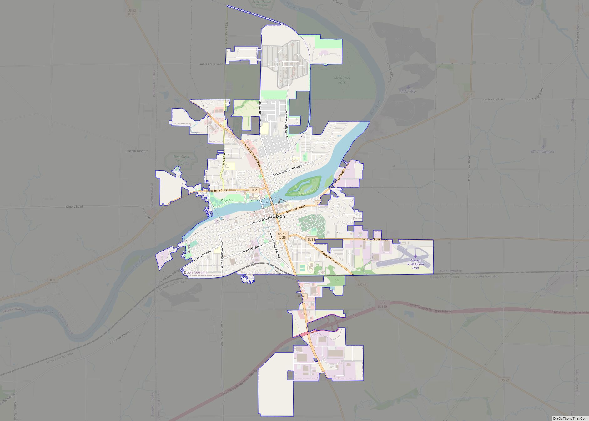 Map of Dixon city, Illinois