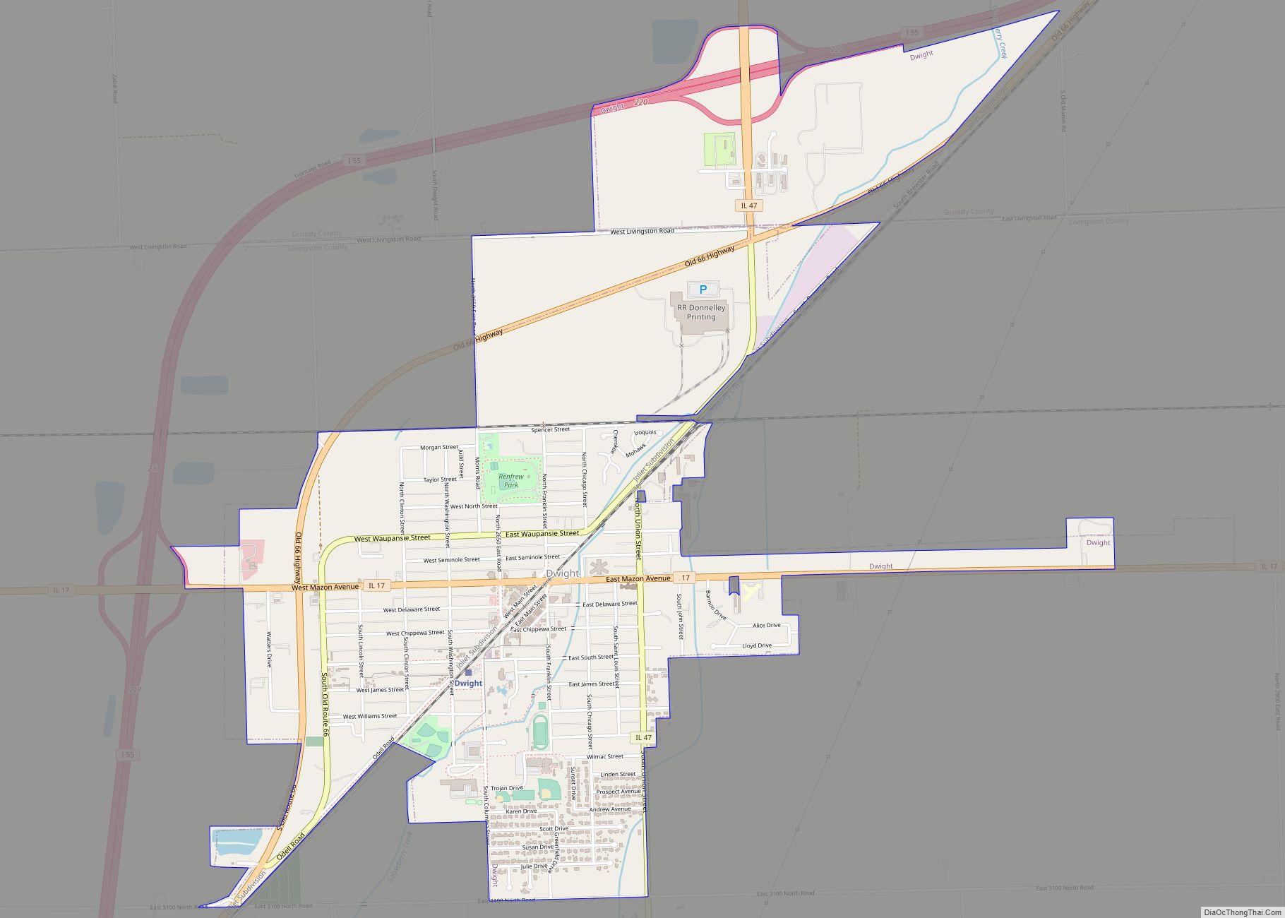 Map of Dwight village, Illinois