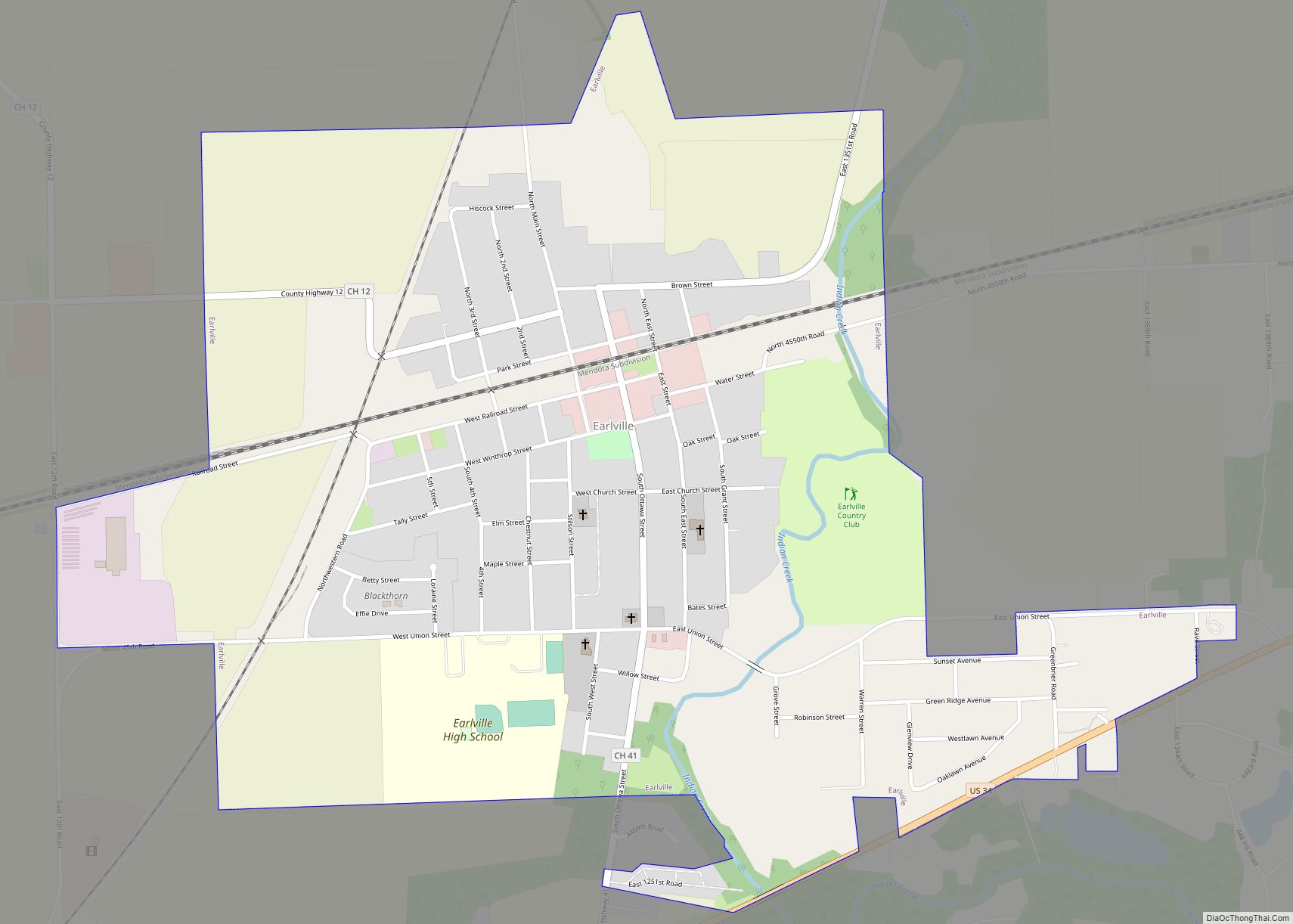 Map of Earlville city, Illinois