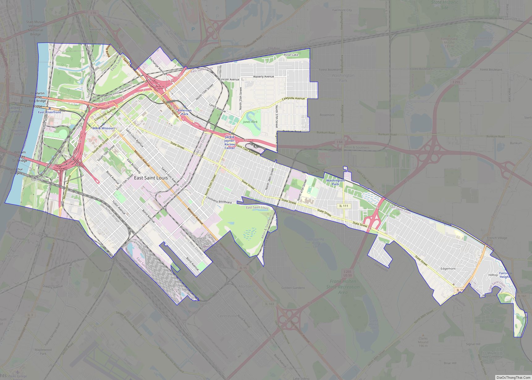 Map of East St. Louis city