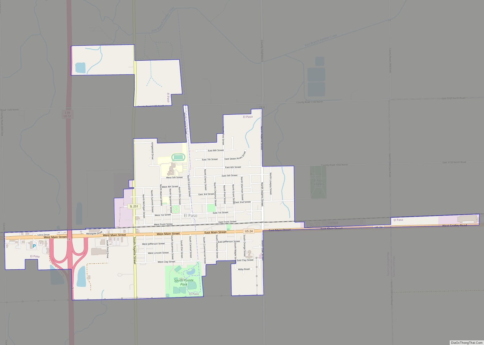 Map of El Paso city, Illinois