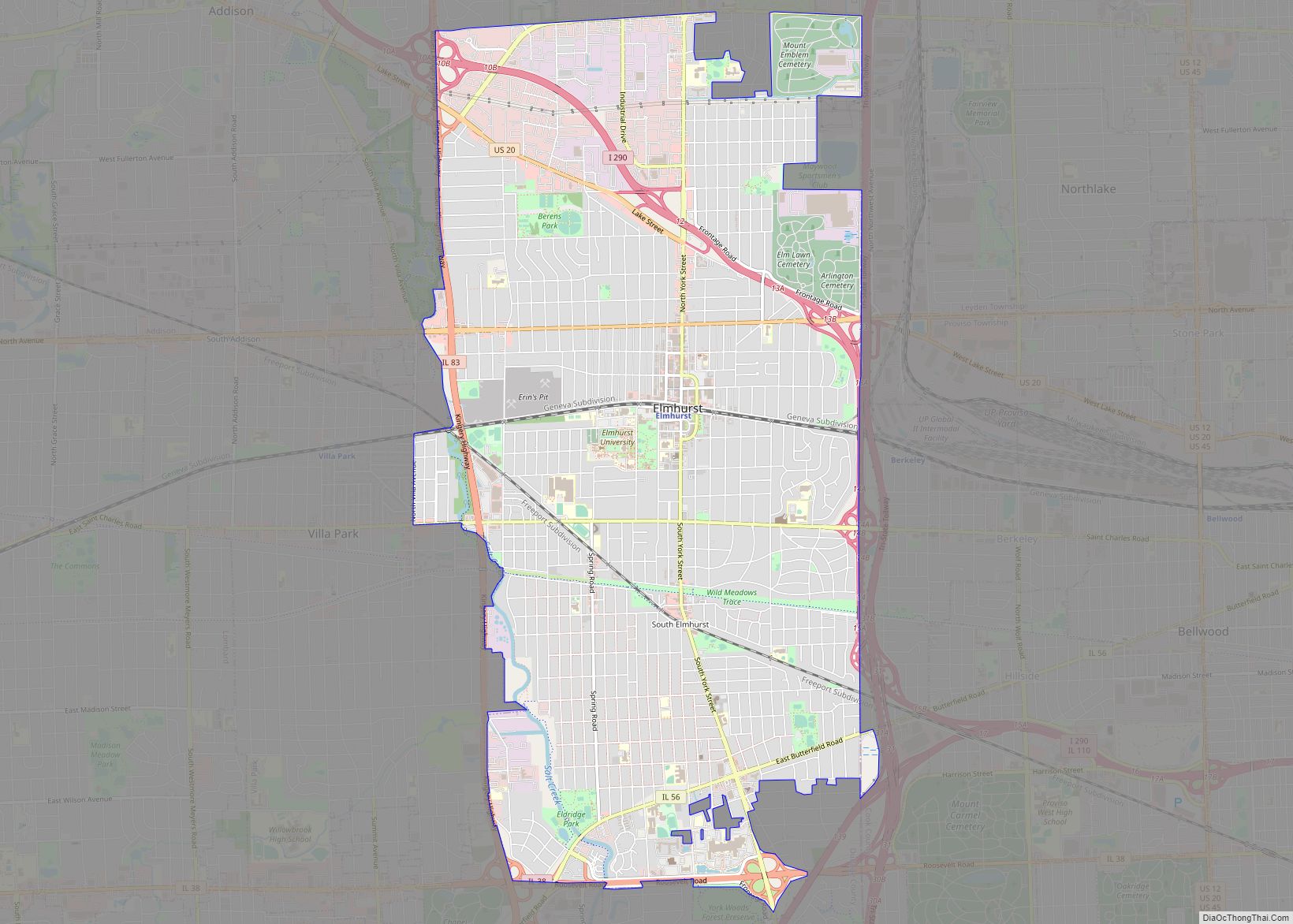 Map of Elmhurst city