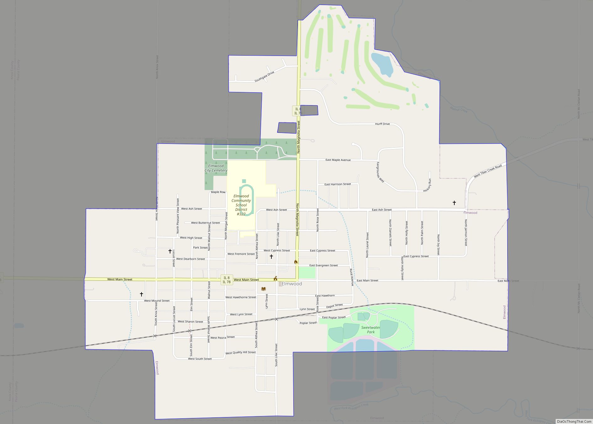 Map of Elmwood city, Illinois