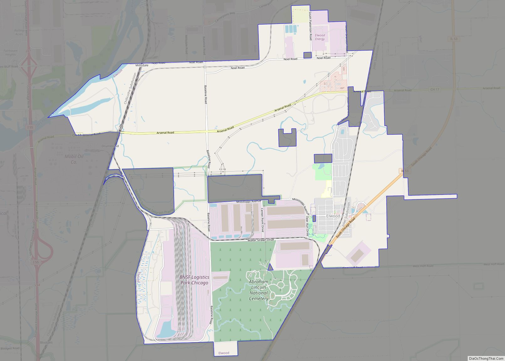 Map of Elwood village, Illinois