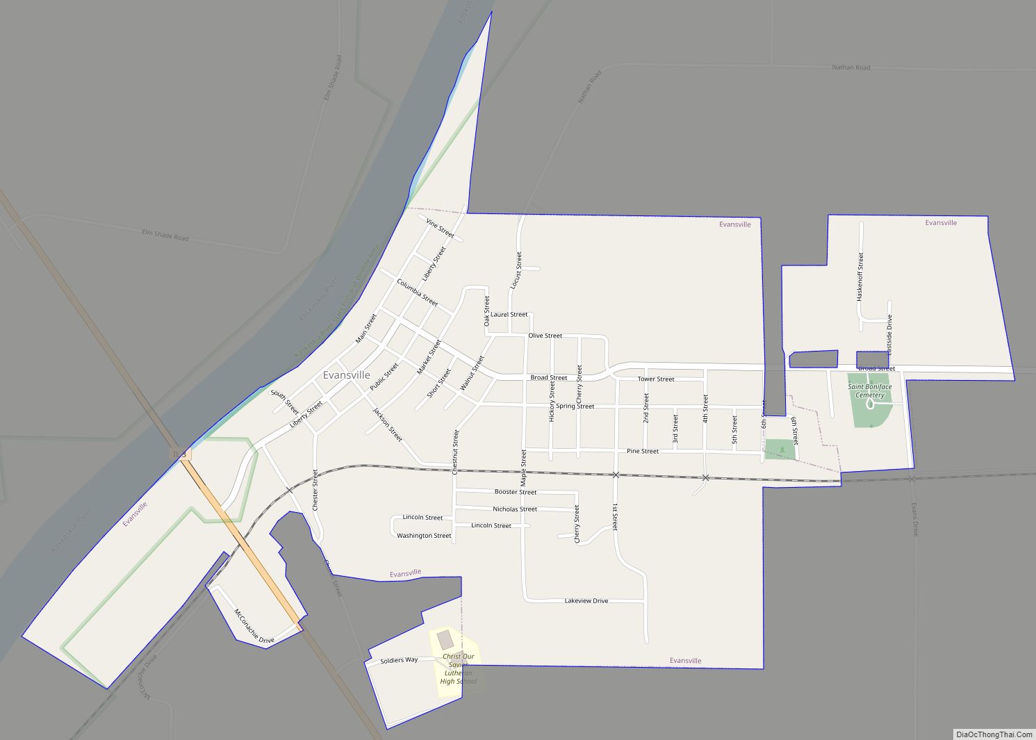 Map of Evansville village, Illinois