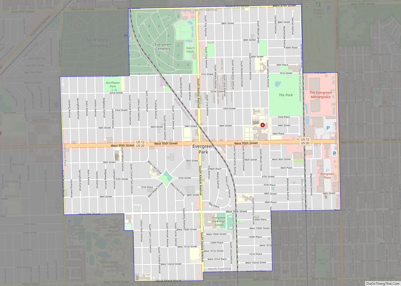 Map of Evergreen Park village