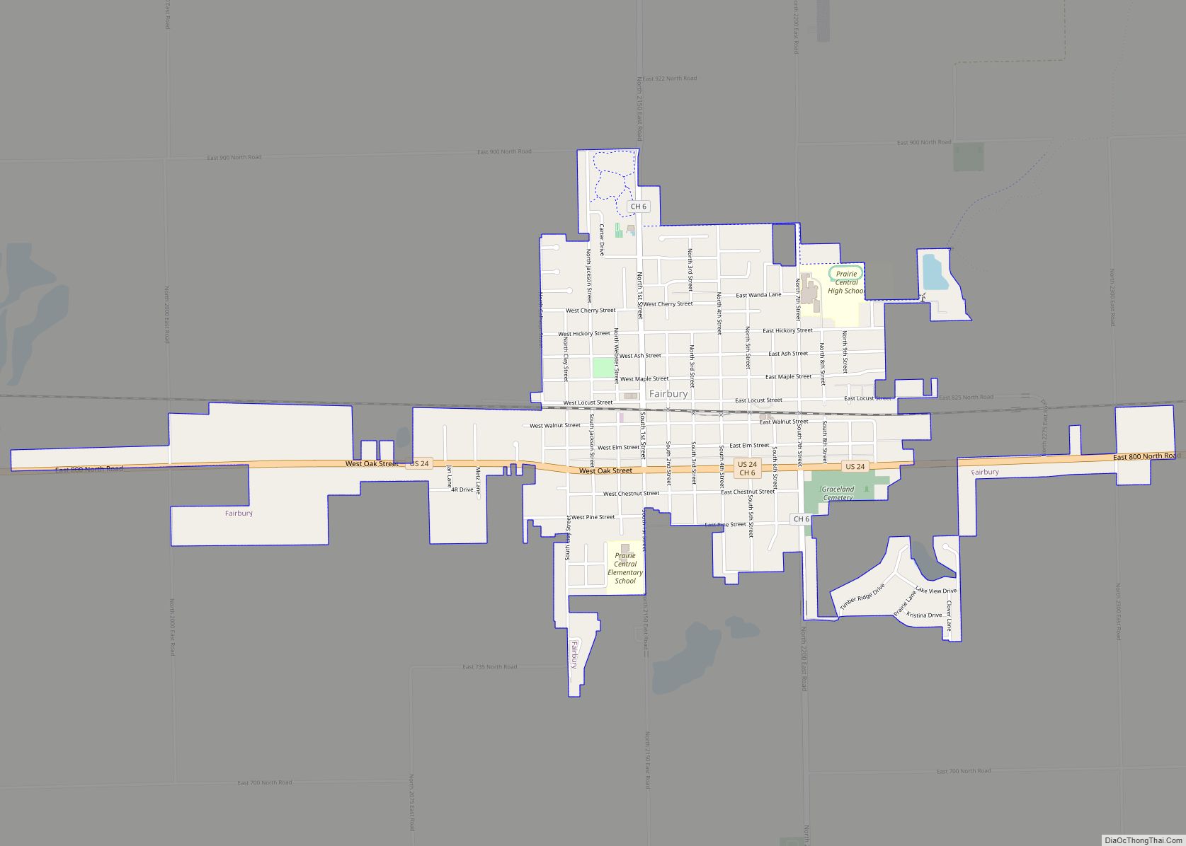 Map of Fairbury city, Illinois