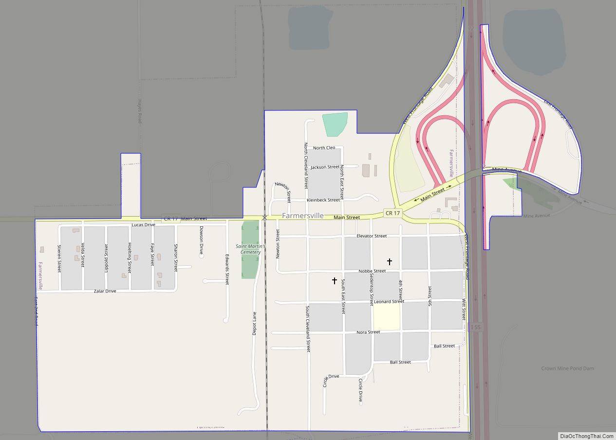 Map of Farmersville village, Illinois