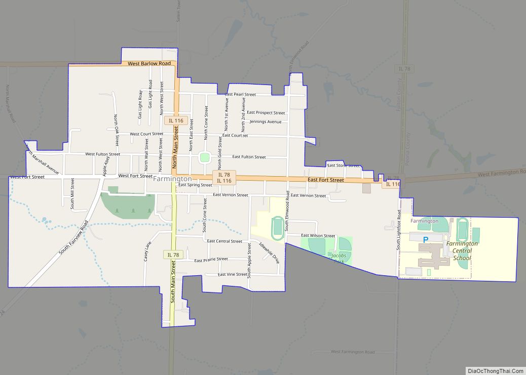 Map of Farmington city, Illinois