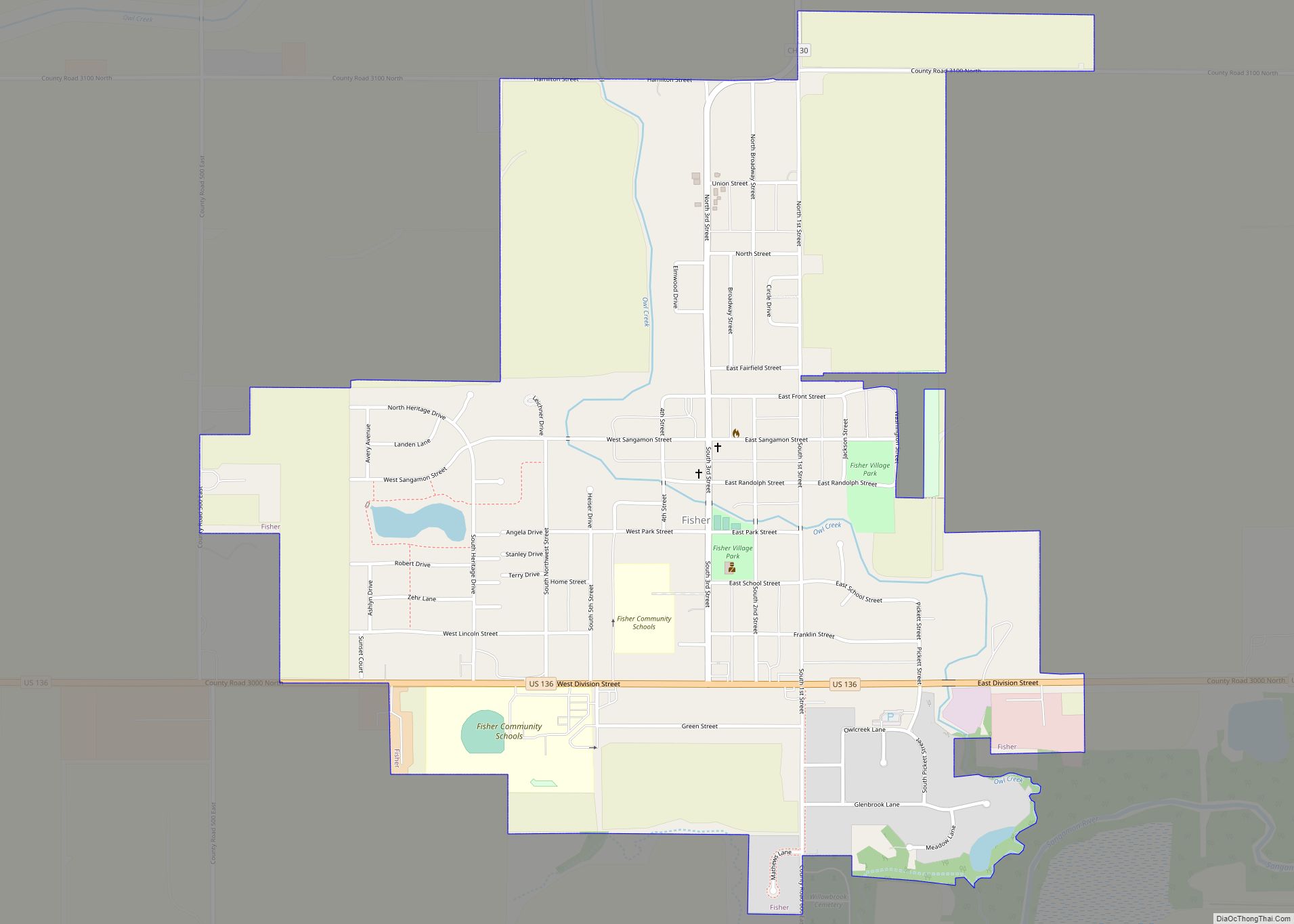 Map of Fisher village, Illinois