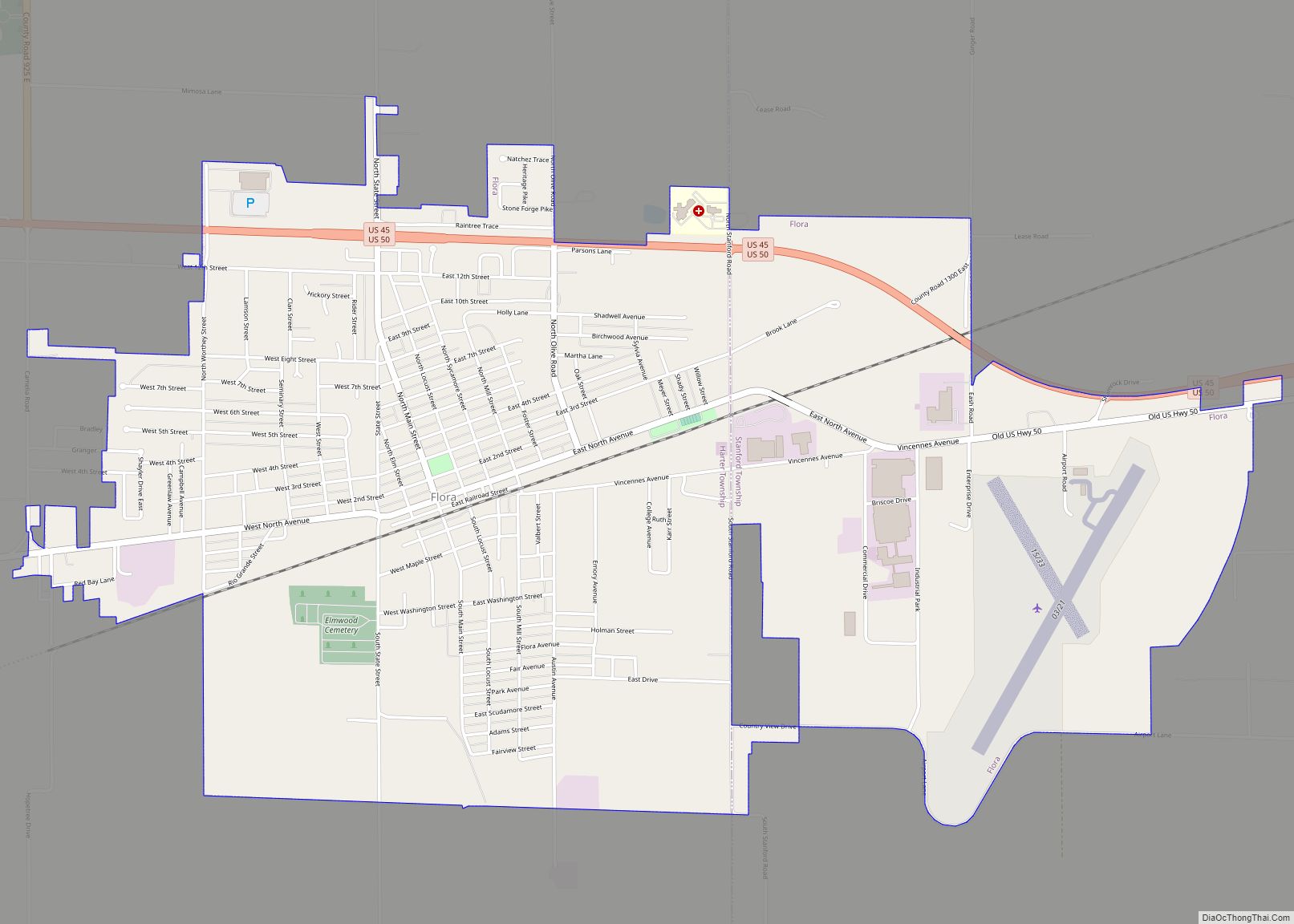 Map of Flora city, Illinois