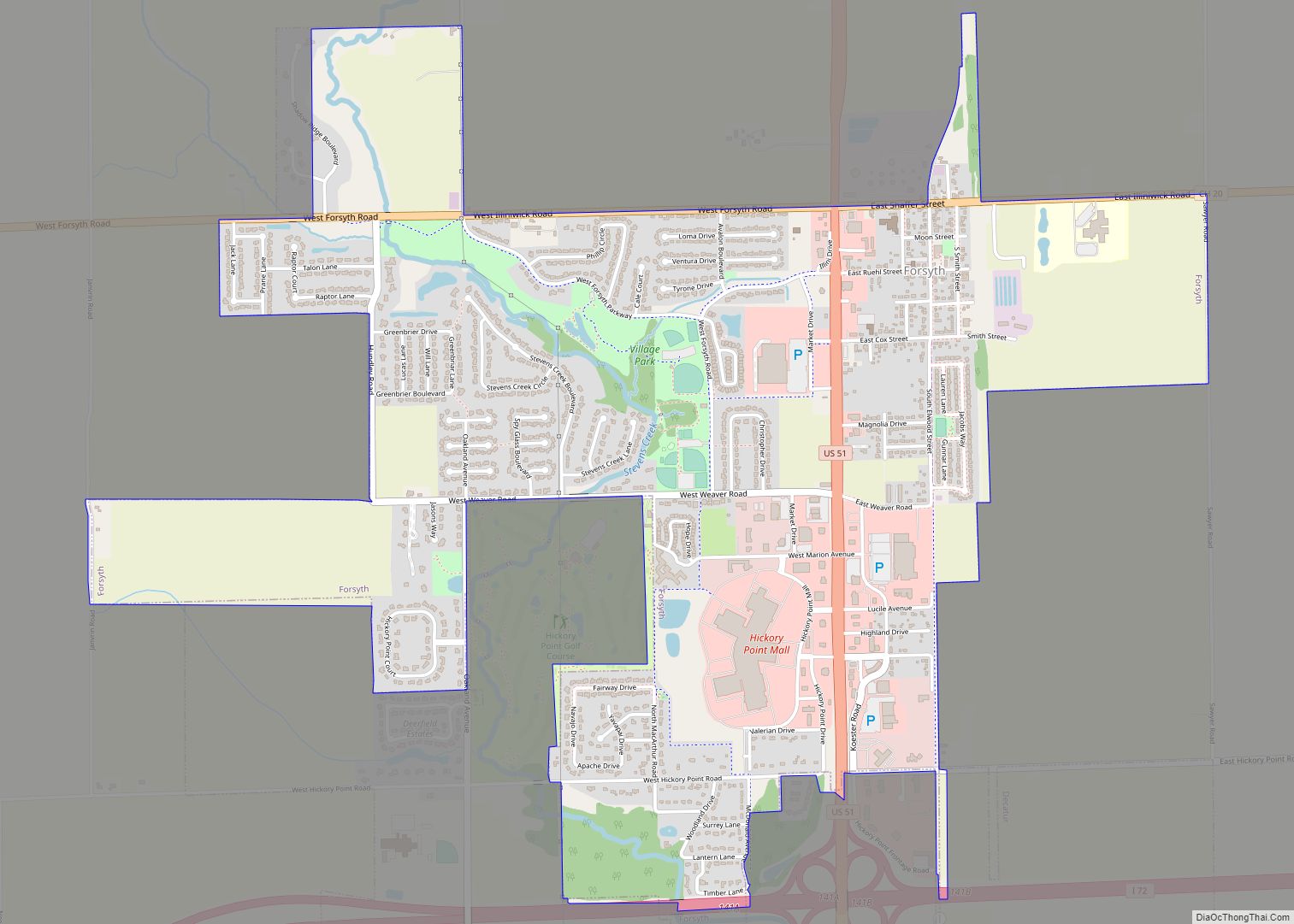 Map of Forsyth village, Illinois