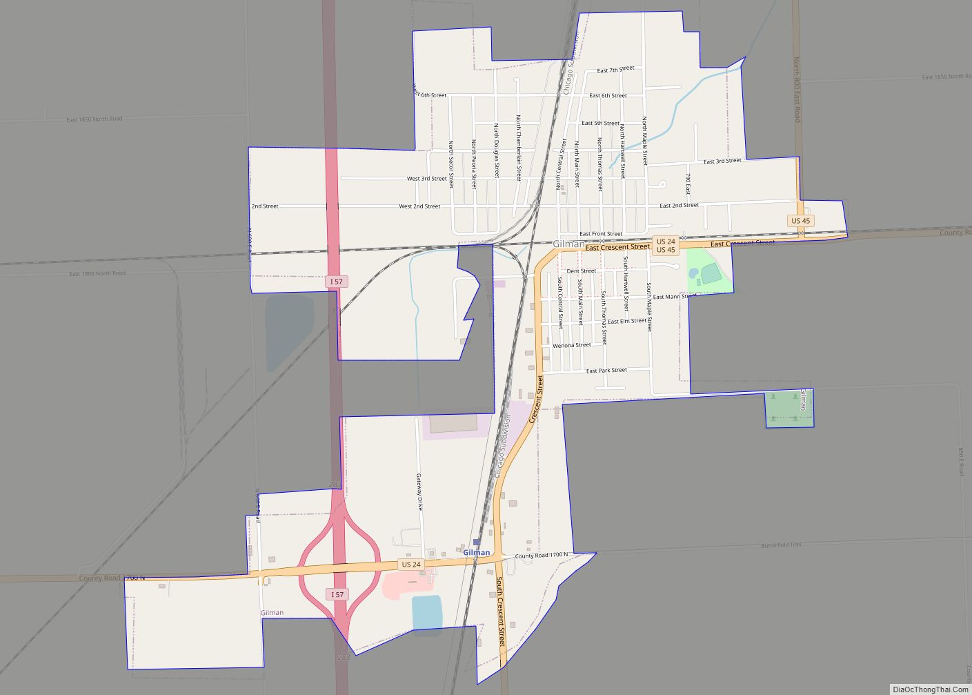 Map of Gilman city, Illinois