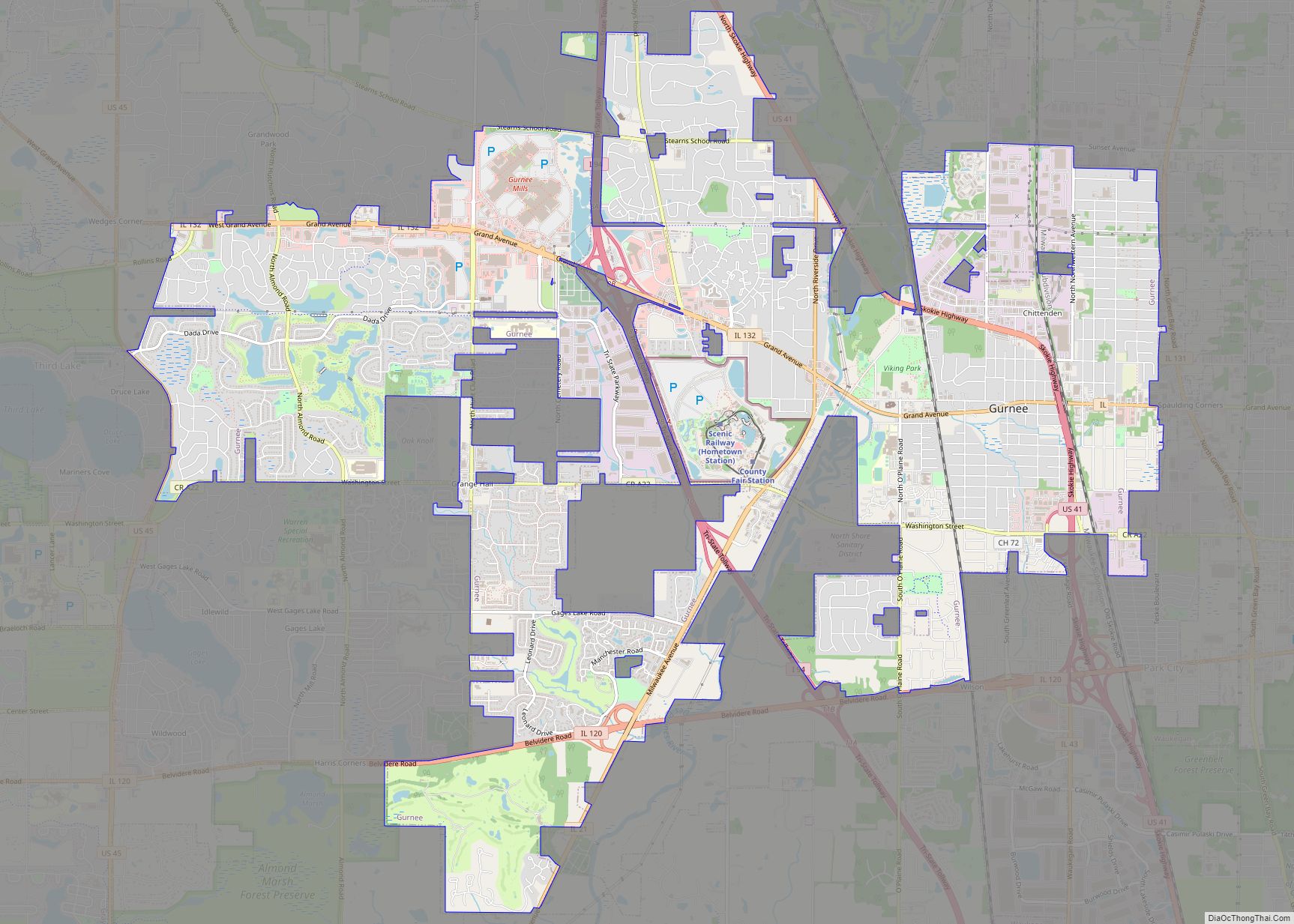 Map of Gurnee village