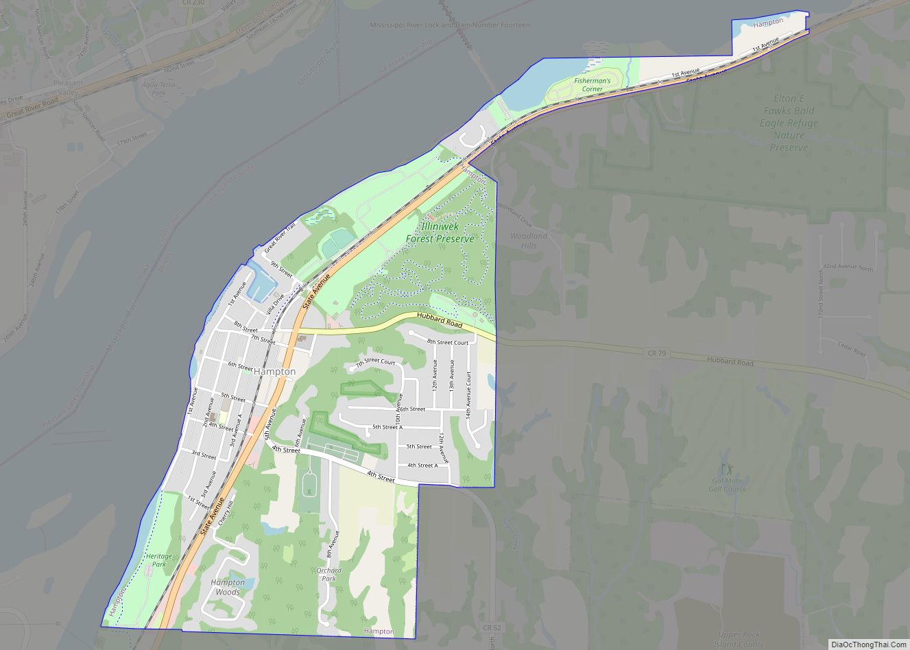 Map of Hampton village, Illinois